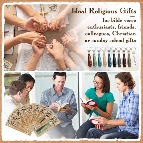Feifeiya 100 Sets Pastor Appreciation Gifts Bulk Christian Bamboo Pen, Bible Verse Church Gift Religious Silicone Keychain with Emergency Scripture Bookmarks for Sunday School Baptism Party Favors