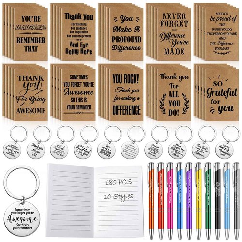 Yeaqee 180 Pcs Employee Appreciation Gifts Inspirational Notebooks Motivational Pens Thank You Keychains Thank You Gifts for Teacher Women Team Coworkers(Rustic)