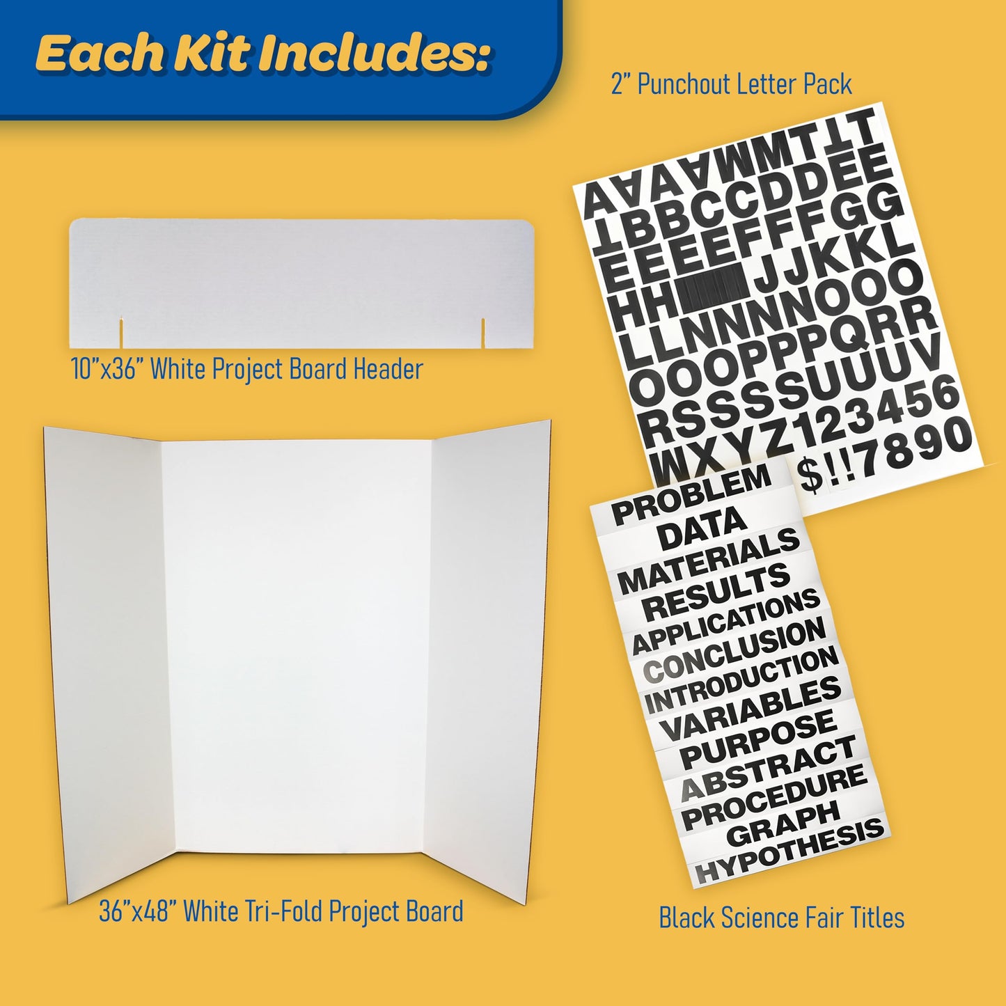 Flipside Products 36" x 48" Project Board Kit, 24 Pack, School Presentation Display Board and Supplies, Trifold Kits, Letters, Titles, Header Display, Presentation, All in One