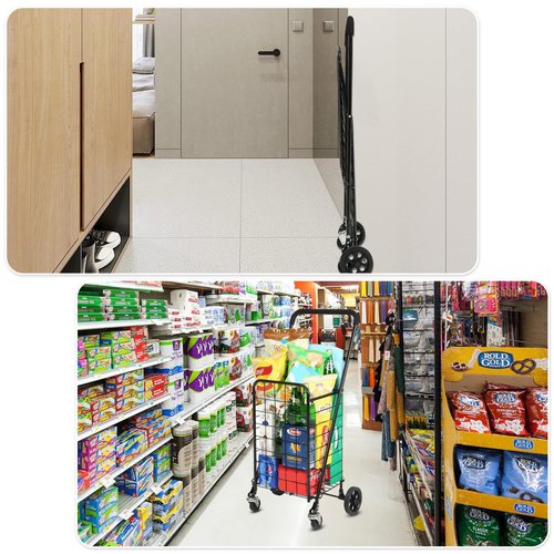 Ultra-Light Foldable Shopping Cart - 18.5 Gallon Grocery Cart with Wheels, 360¡ã Swivel Front Wheels and Tool-Less Rear Wheels Installation for Shopping, Grocery, Laundry, Luggage