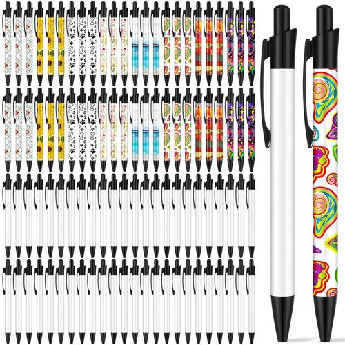 Yexiya Sublimation Pens Blank Heat Transfer Pen Sublimation Ballpoint Pen with Shrink Wrap White Aluminum Customized Clip Pen School Supplies for Christmas Office School Stationery Supplies (100 Sets)