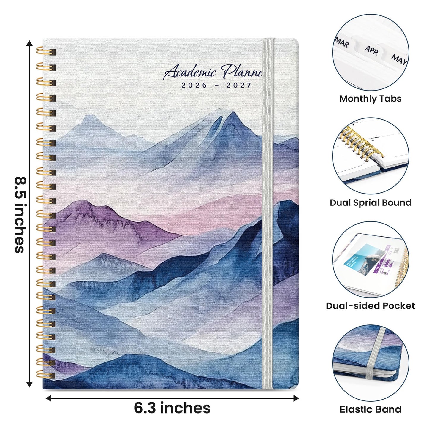 Planner 2026-2027, Monthly and Weekly Academic Planner July 2026 - June 2027, Hardcover Student Teacher Planning Agenda Calendar Book with Tabs, Perfect for Office School Supplies, A5 (6.3" x 8.5") - Distant Peaks