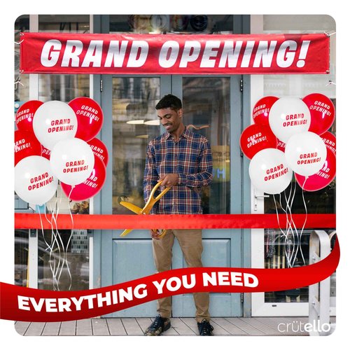 Crutello Ribbon Cutting Ceremony Kit - 21"Giant Gold Scissor with Grand Opening Banner and 30 Foot Large Red Ribbon 4"Wide, 20 Balloons, 90 ft Balloon Ribbons and 20 Feet Banner Rope for Decorations