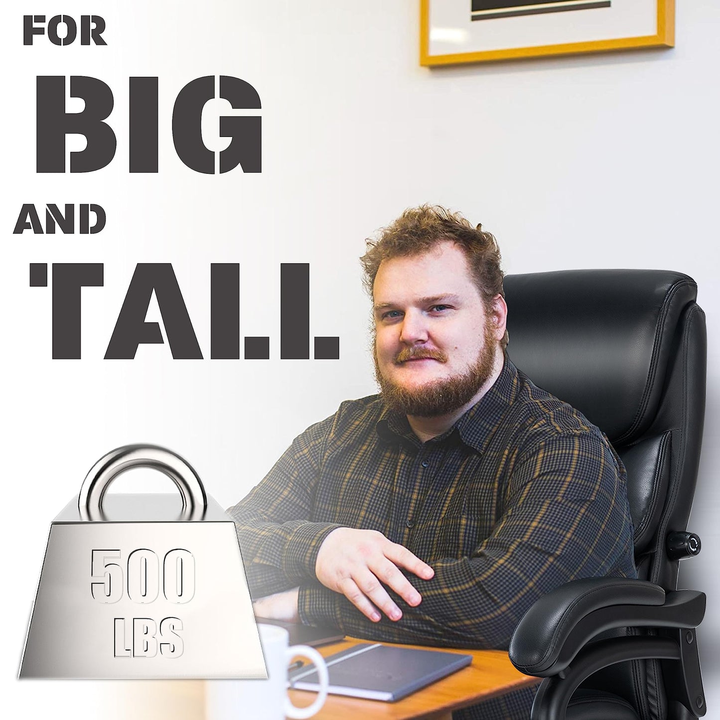 Big and Tall Office Chair- 500 LBS Heavy Duty Executive Rolling Office Chairs for Heavy People with Adjustable Lumbar Support High Back Faux Leather Computer Office Chairs Wide Seat Plus Size Black
