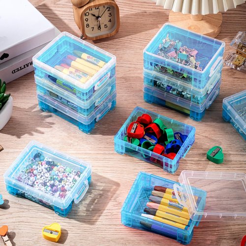 Suzile 25 Pcs Plastic Crayon Boxes with Snap Lids Crayon Storage Organizer Stackable Container Bulk Pencil Case for Pen Crafts Classroom Supplies(Blue)