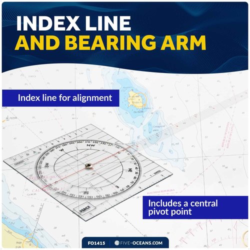 Five Oceans One-Arm Protractor for Navigations Charts - Nautical Protractor, Course Protractor - Chart Protractor Tool - FO1415
