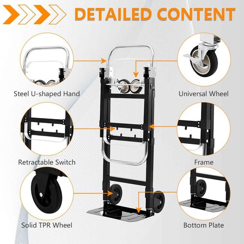 SST Upgraded Folding Hand Truck Dolly Cart, 660 LB Heavy Duty Luggage Cart, 3 in 1 Folding Hand Cart with Wheels and Bungee Cords for Moving Travel Shopping Airport Office