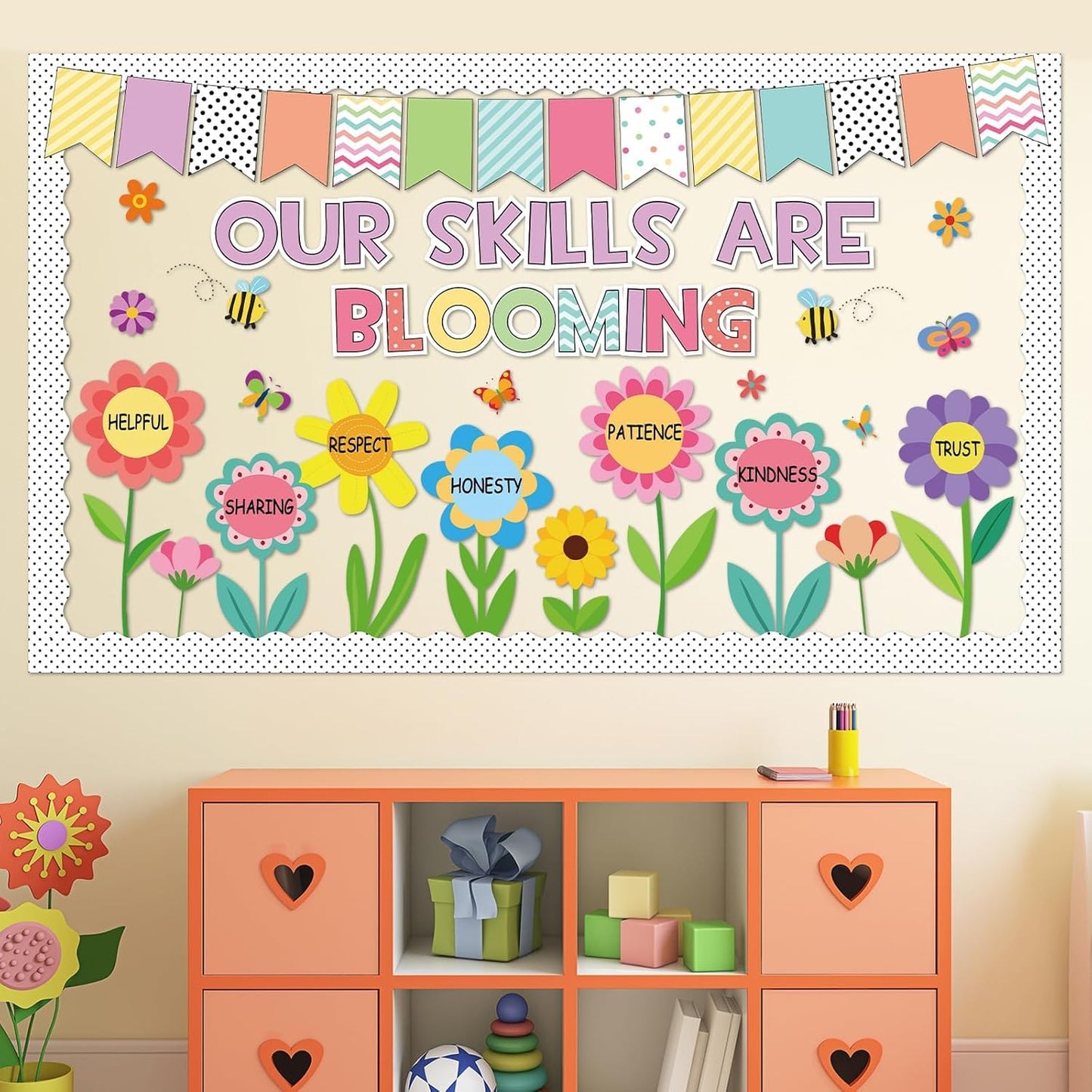 Skiennix Spring Floral Bulletin Board Decorations - Inspirational Flower Cutouts for Classroom & Office