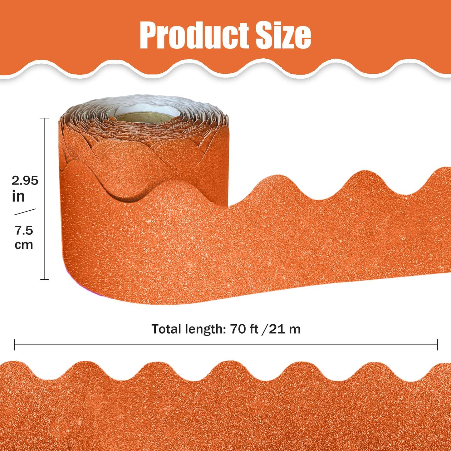 KAVOZM 70Ft Shine Orange Bulletin Board Borders，Scalloped Poster Boards Decorations Trim for Classroom, School, Office, Home, Wall Decoration Strips