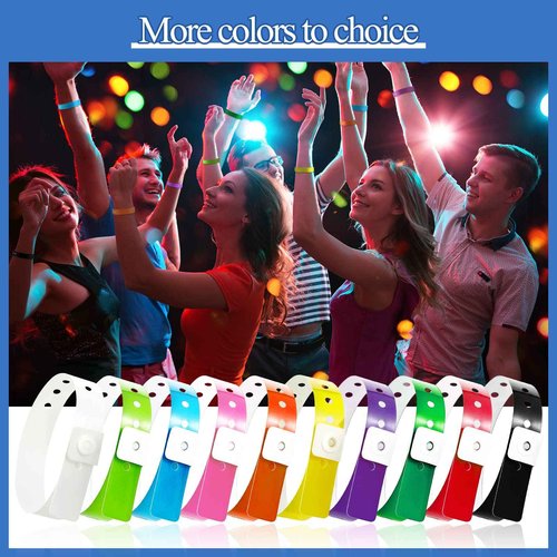 Henoyso 1000 Pcs Plastic Wristbands for Events Plastic Bracelet for Events Multicolor Vinyl Wristband Plastic Arm Band Identification Wristband with Snap for Party Club Festival Music Meeting School
