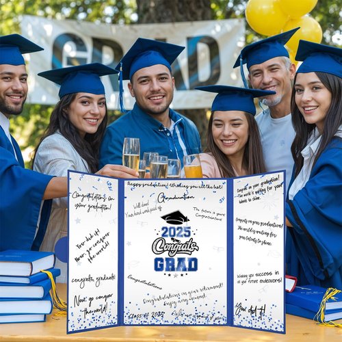 Graduation Decorations 2025 Blue Silver Graduation Guest Book to Sign Class Of 2025 Signature Guestbook Alternative Party Gifts Keepsake Congrats Grad Invitations Memory Card Board College High School