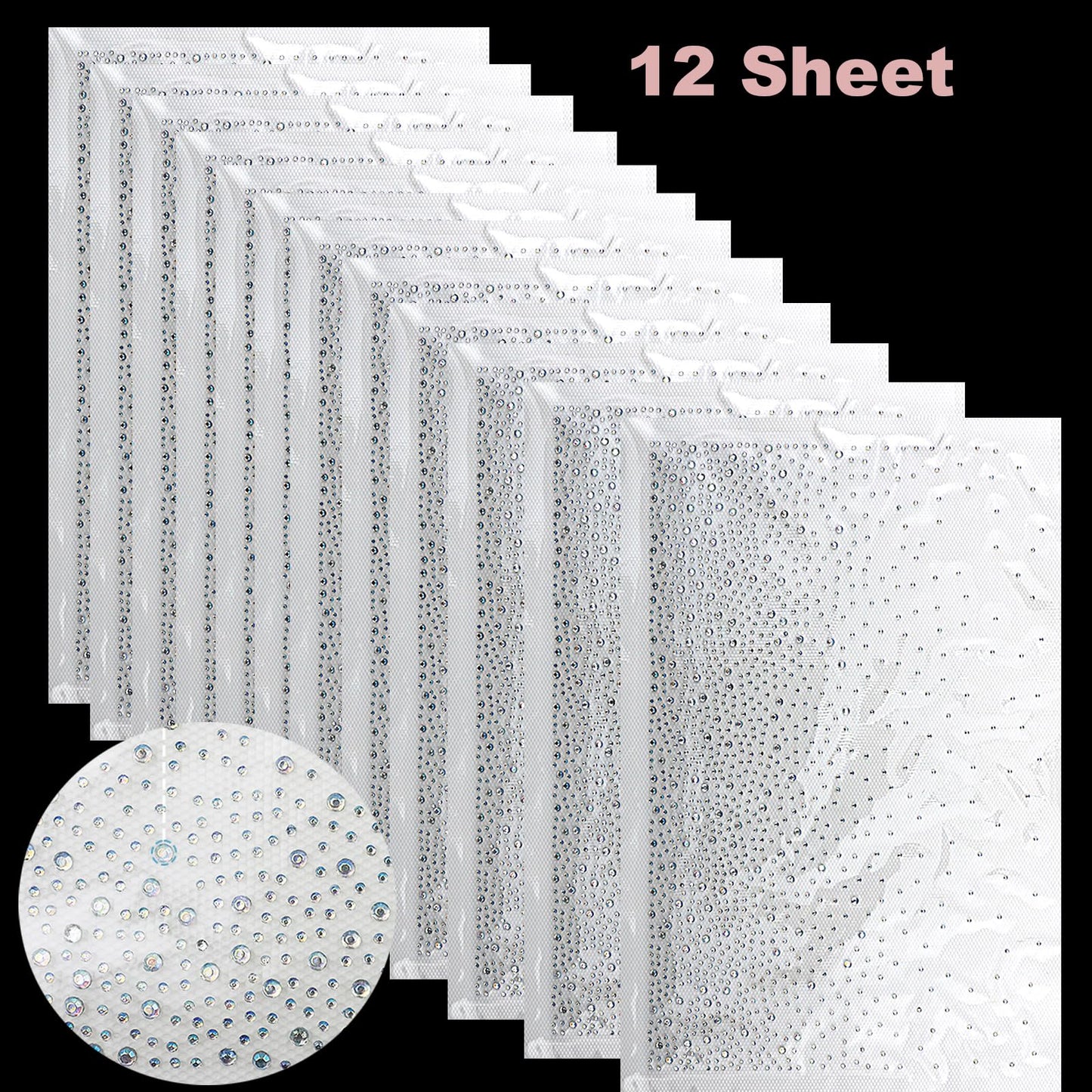 12 Sheets AB Iron on Rhinestone Sheets for Heat Press | Hotfix Rhinestone Transfers, Flat Round Crystal Decals, Glitter Gems Stickers, Iron on Patches for T-Shirts, Denim, Clothing, DIY Crafts