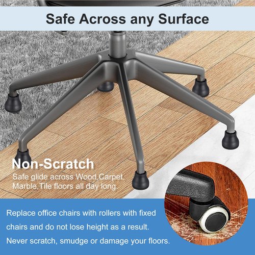 5PCS Bell Glides Replacement Office Chair Feet - Swivel Chairs Stopper & Caster Replacement Feet for Hardwood Floors, On/Off Setting, Stationary Office Chair Glides - Black