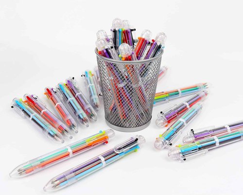 Enyeopd 100 Pack 6-in-1 Multicolor Ballpoint Pen Retractable Ballpoint Rainbow Pens for Office School Supplies Students Children Valentines Day Bulk Gift for Kids Party Favors