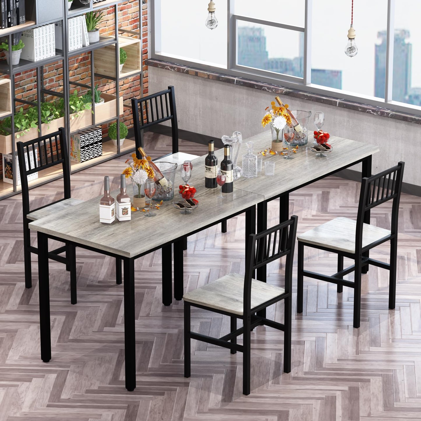 AWQM 3 Piece Dining Table Set for 2, Small Kitchen Table Set for 2 with Chairs,Wood Breakfast Nook Table and Chairs Set of 2,Dinette Set for Small Space,Dining Room,Apartment, Grey