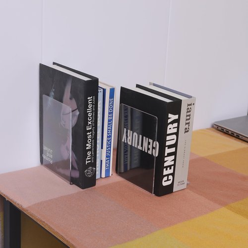 Clear Bookends for Heavy Books,8pcs Acrylic Book Shelf Organizer for Desk,Plastic Heavy Duty Book Holders Standand Invisible Bookshelf Dividers Decorative,Suitable for Office Home Weighted Bookends