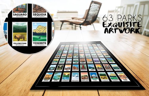 Gunjovi 63 National Parks Scratch Off Poster – Travel Gift Bucket Park List Of United States– Road Trip Adventure Checklist Pin Pop Chart (National Park)