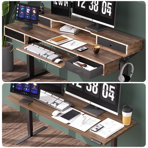 REGISDESK Electric Standing Desk, 55" Standing Desk Adjustable Height, Adjustable Desk with 4 Drawers, Ergonomic Adjustable Sit Stand Desk with Keyboard Tray, Rustic Brown
