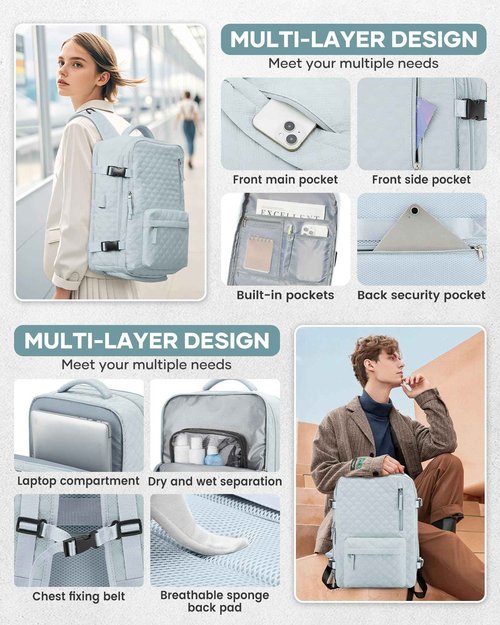 Travel Vacuum Storage Backpack with Air Pump Vacuum Seal Compression Space Saver Bags Clothing Vacpack 18x14x8 inches Travel Bag Carry on Personal item Laptop Work Backpacks Women LightBlue