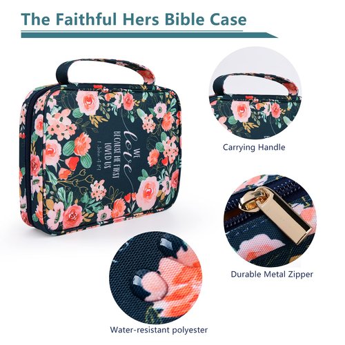 Bible Covers Case for Women Medium Large Bible Carrying Cases Holder 11“x8.5”x2.5" Floral Bible Book Carrier Tote Bags with Pockets Handles Zipper Christian Accessories Gifts
