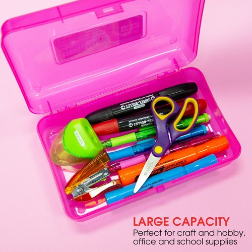 BAZIC Plastic Pencil Case Utility Storage Box, Bright Color, Multi Purpose Organizer for Pens Pencils, 4-Pack