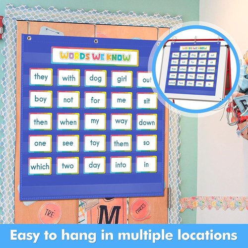 AUVCAS Heavy-Duty Pocket Chart - Clear 28" x 28" for Classroom & Home | Ideal for Word Wall & Sentence Strips