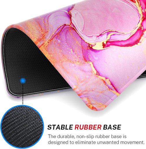 MROCO Premium Mouse Pad - 30% Larger, Anti-Fray Stitching, Waterproof & Non-Slip Base | Pink Marble Design