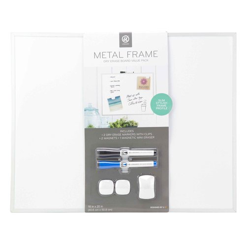U Brands Magnetic Dry Erase Board Value Pack, 16 x 20 Inches, Silver Aluminum Frame (736W00-04) & Magnetic Dry Erase Board Eraser, Felt Bottom Surface, 4.5 x 2.25 x 1 Inches - 581U04-16