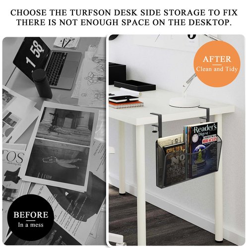 Turfson Clamp On Desk Organizer, 2-IN-1 Under Desk Side Organizer Storage Wall Mounted File Rack Mesh Office Organization For Document Magazine Paper School Supplies