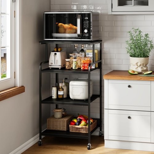 Extra Tall & Large Printer Stand, 24" x 24"x 46'' Height 4 Tier Metal Printer Table for Home Office, Printer Stand with Adjustable Storage Shelf, Rolling Cart for 3D Laser Printer (Black)
