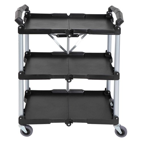 BISupply Rolling Carts with Wheels - 3 Tier Folding Push Utility Cart for Office, Restaurant, Warehouse, and Home