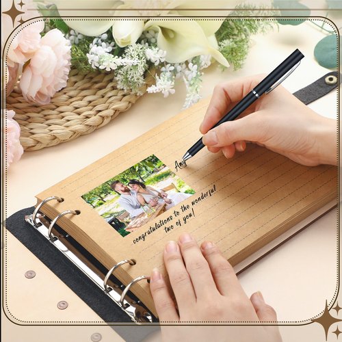 Engrowtic Western Cowboy Wedding Guest Book with Pen Wooden Guestbook Wedding Reception with Leather 7 x 10 Inches Wood Grain Guest Book Signing for Birthday Bridal Shower Baby Shower Decor