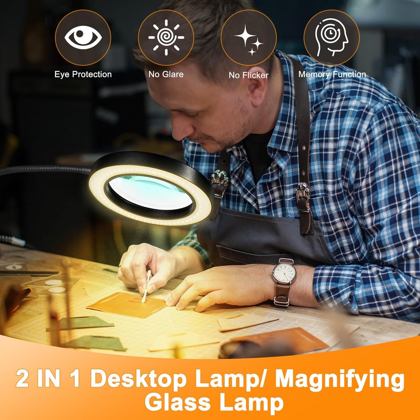 10X Magnifying Glass - 2-in-1 Desk Lamp with Light & Timer | 3 Color Modes, 10 Dimmable Brightness