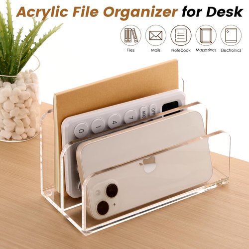 DINGHUO Acrylic Desk Organizer - 2-Section Clear Mail & Document Holder for Office & Home Storage