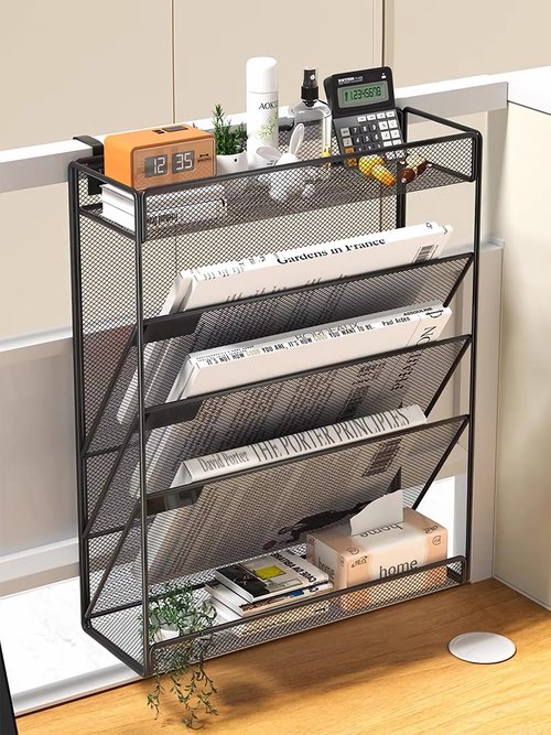 ZNMYDMT 5 Tier Mesh Wall File Organizer,3 Pockets vertical Mount Hanging Organizer with Top/Bottom Tray | 2 Hooks | Wall Mount & Door Hanging for Office Home
