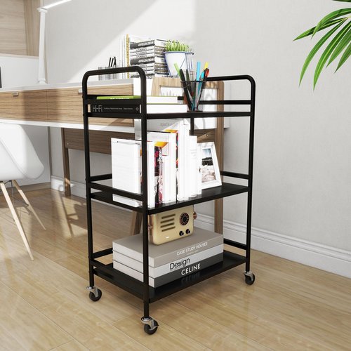 DCLRN 3 Tier Rolling Cart,Storage Organizer Cart,Multifunctional Storage Shelves,Rolling Metal Organization Cart with Handle and Lockable Wheels,for Home,Office,Kitchen,Bathroom(Black)