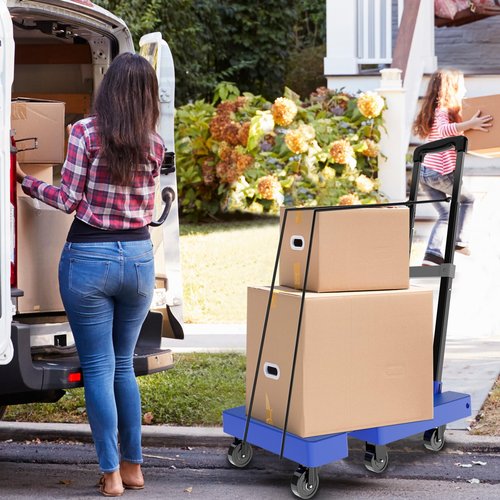 SOLEJAZZ Folding Hand Truck Portable Dolly Cart with Wheels Foldable 500LB Heavy Duty Luggage Cart Collapsible Hand Cart Moving Dolly for Airport Travel Furniture Luggage Office Moving, Blue
