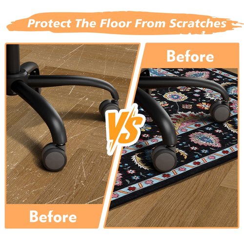 60"x84"Office Chair Mat for Hardwood Floor,Rolling Computer Chair Mat for Tile Floor,Under Desk Chair Floor Protector,Floral Office Rug,Anti Slip Low Pile Carpet