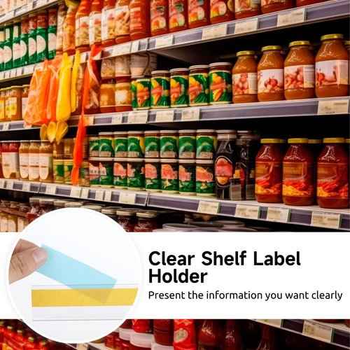 25 Pcs Shelf Label Strips, 47 x 1.25 Inches Self Adhesive Label Holders, Shelf Price Tag Holder, Clear Plastic Label Holders, Shelf Label Clips for Metal Wood Plastic Shelf