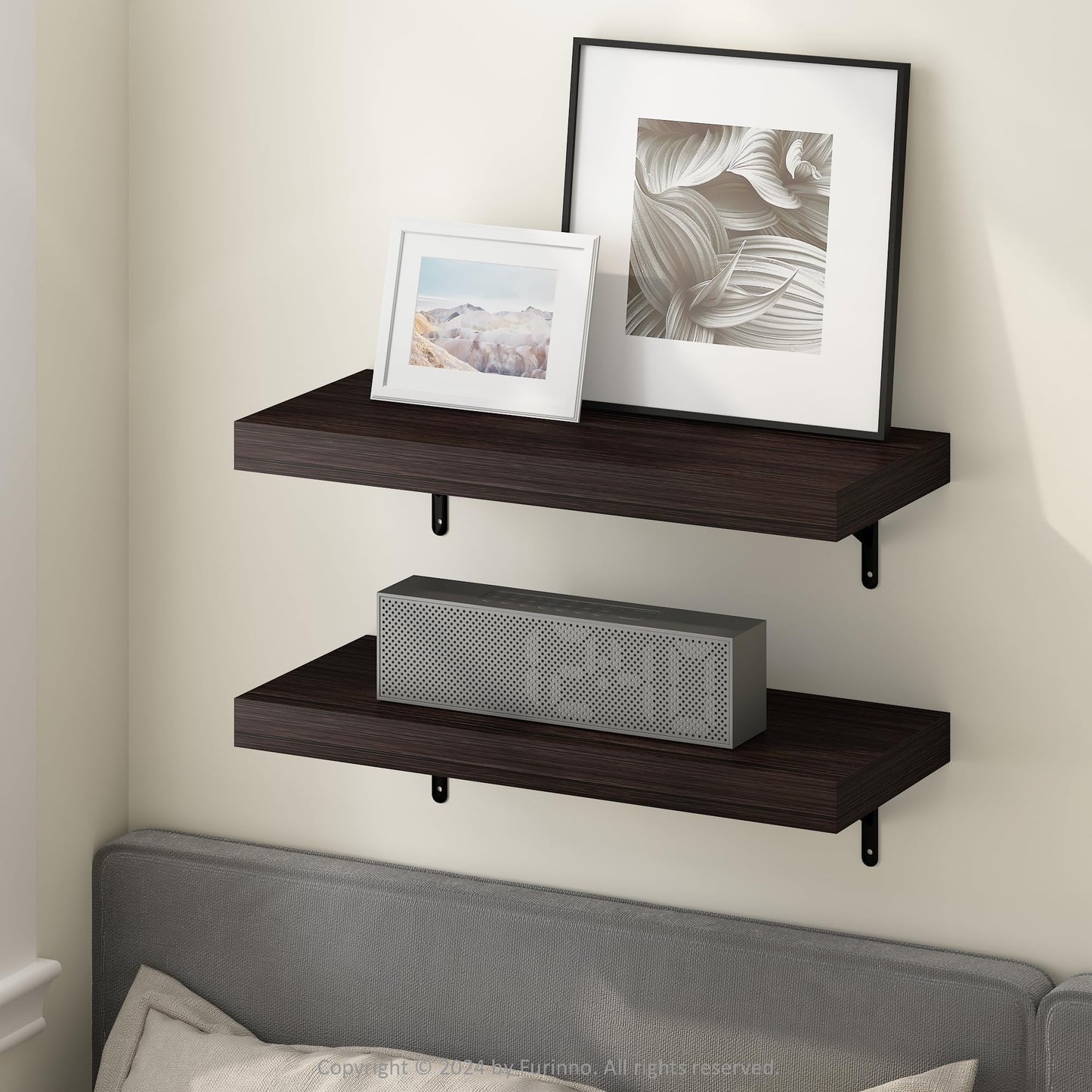 Furinno Tanna Floating Shelves for Wall Set of 2, 22-Inch Wall Shelf, Triple Thick Floating Mounted Shelf, for Bathroom, Home Office, Living Room, Tobacco Oak