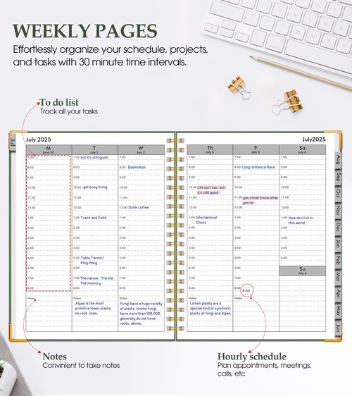 Academic Planner 2025-2026, Weekly and Monthly Calendar Planner from July 2025 - June 2026, 8.5" x 11" Hardcover Leather Hourly Appointment Book with Tabs, Spiral Daily Planners for College School Teacher Student, Green