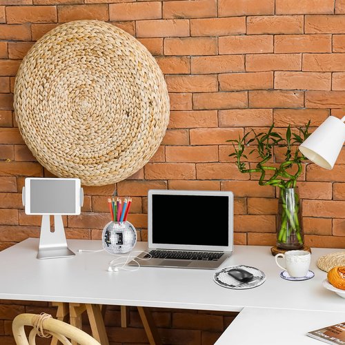 Teenyyou 4 Inch Disco Ball Pen Holder 8 Inch Silver Disco Ball Mouse Pad 4 in Coasters for Desk Accessories Decor Makeup Brush Holder Organizer Pencil Cup Flower Vase for Office Classroom Home Decor