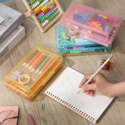 Blulu 25 Pack Double Layer Pencil Boxes Bulk, Large Capacity Plastic Pencil Cases with Snap-tight Lid Plastic Pen Storage for Stationery Office Home Donation(Multicolor)