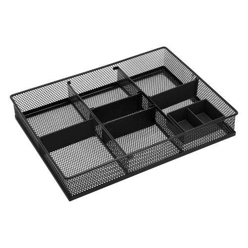 CAXXA Mesh 3 Slot Desk Drawer Organizer with Four Adjustable Dividers - Black
