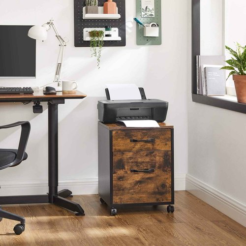 VASAGLE 2 Drawers File Cabinet for Home Office, Printer Stand with Wheels, for A4, Letter Sized Documents, Hanging File Folders, Rustic Brown and Ink Black UOFC042B01V1