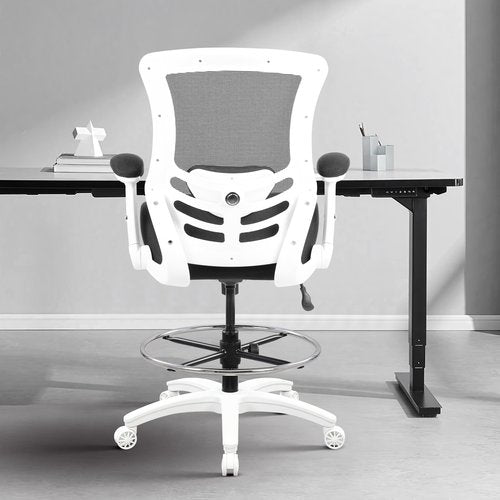 BOLISS 400lbs Mesh Ergonomic Office Computer Drafting Chair with Super Soft Adjustable Flipped Arms Molded Foam Double Seat Cushion Adjustment Lumbar Support Big Foot Ring (Black)