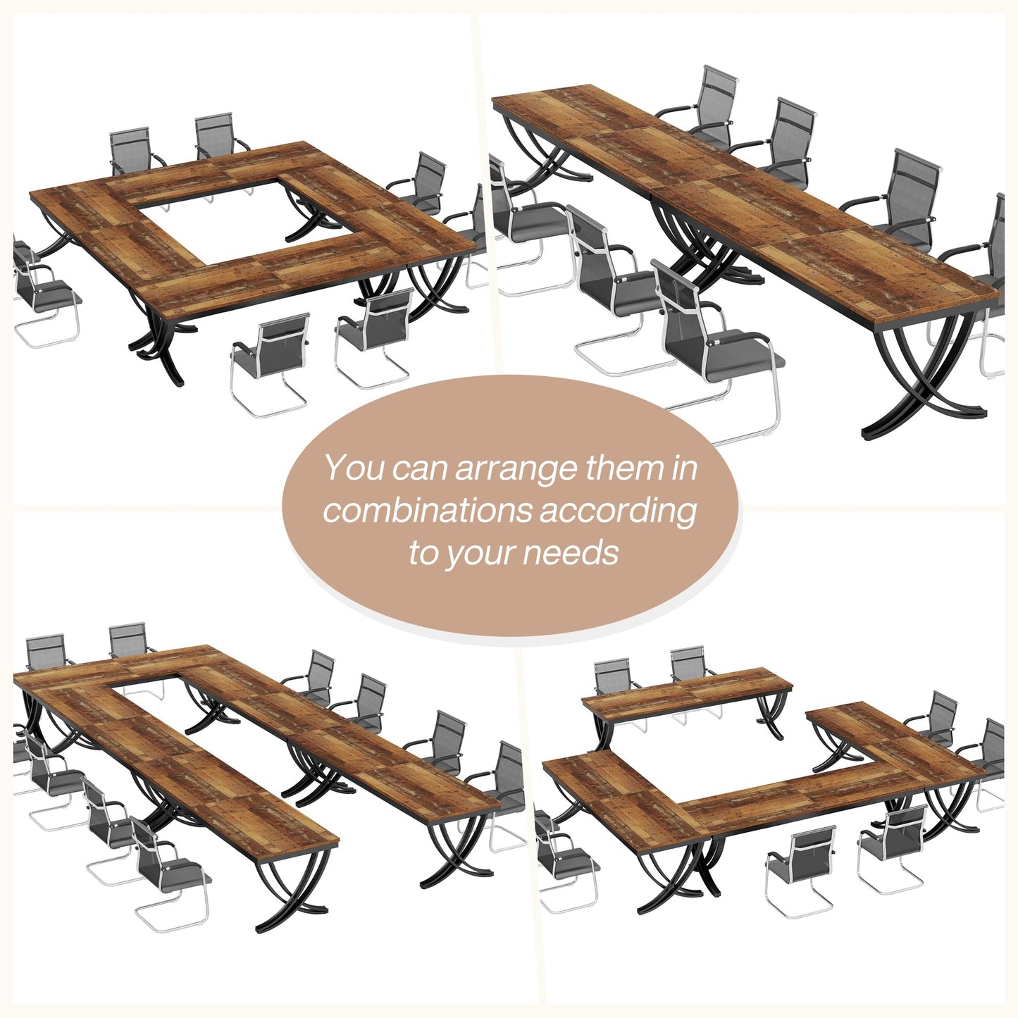 Tribesigns 6.5FT Conference Table for 6-8 People, 78 inch Long Rectangular Seminar Table with Strong Metal Frame, Business Furniture Boardroom Desk for Office Meeting Conference Room (6PCS, Mix Brown)