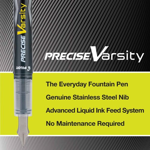PILOT Precise Varsity Pre-Filled Fountain Pens, Medium Point Stainless Steel Nib, Blue Ink, 12-Pack (90011)