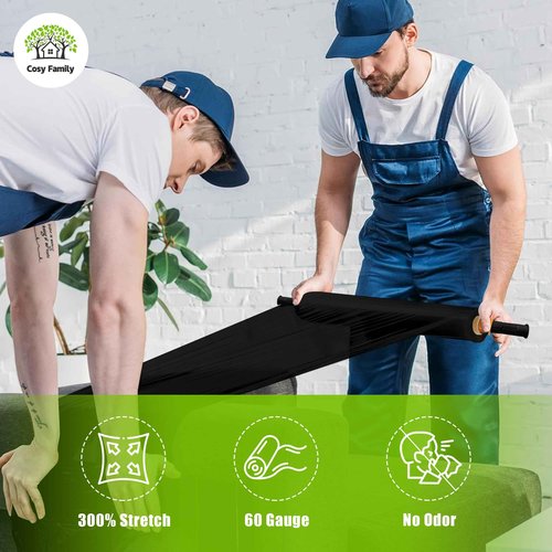 Cosy Family Plastic Wrap Stretch Film Roll - 1000ft 60 Gauge Industrial Strength 15 inch Wide Plastic Wrap Roll with Handles for Pallet Wrapping Shipping Moving - Black, Pack of 2