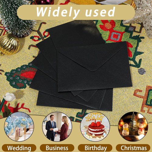 UoeRing A7 Self-Sealing Black Envelopes 50 Pcs - 5x7 Inches (5.31×7.67in) Premium 120g Pearl Glitter Paper - Printable & Writable for Wedding, Party Invitations - Includes Gold Sealing Stickers